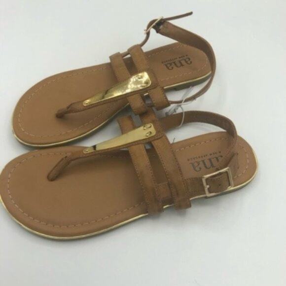 A.n.a Sweeny Cognac & Gold Sandals size 6.5 - Picture 4 of 7